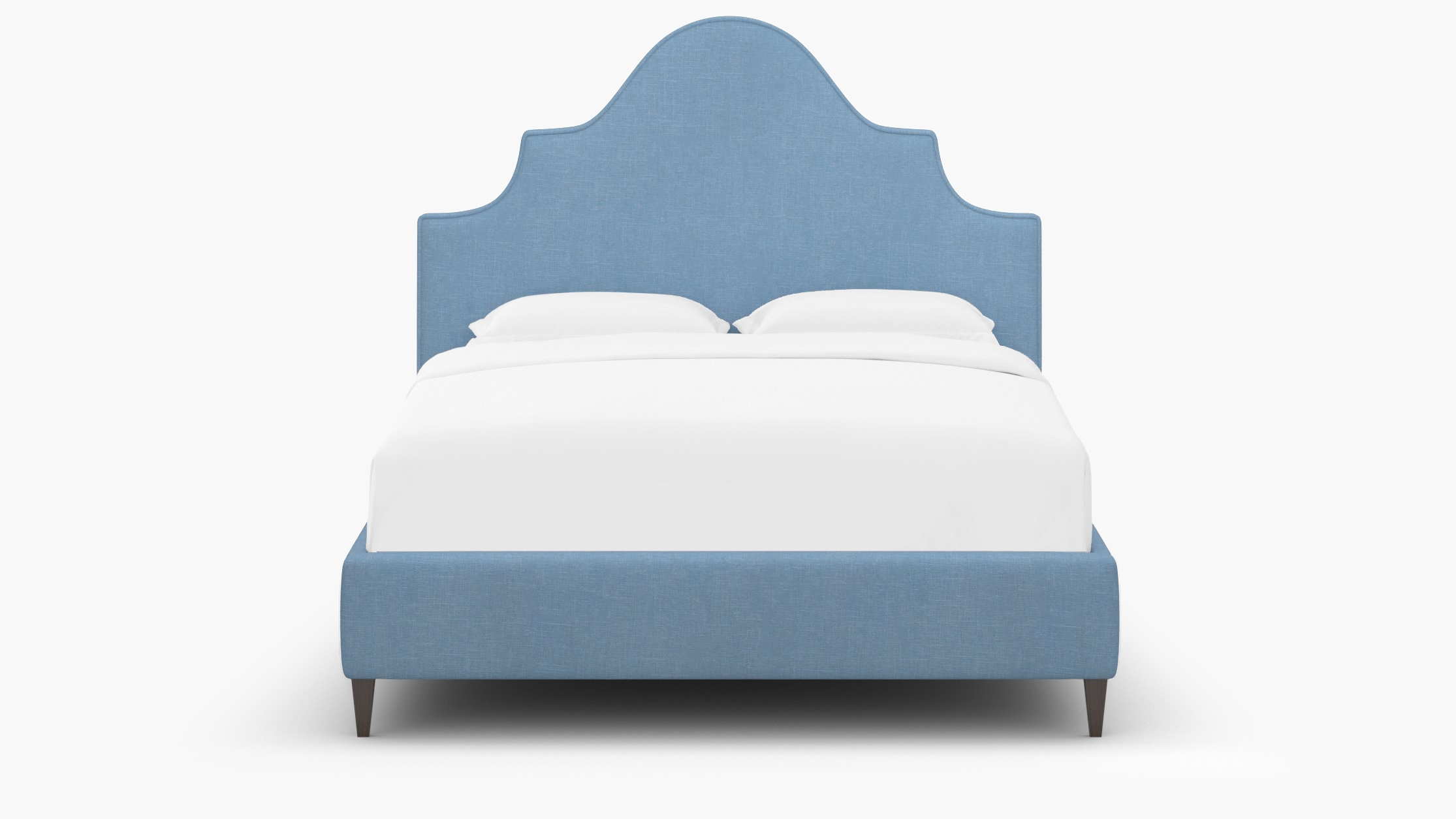 Statement Bed, French Blue Everyday Linen, Espresso Square Tapered Leg, King - Image 0