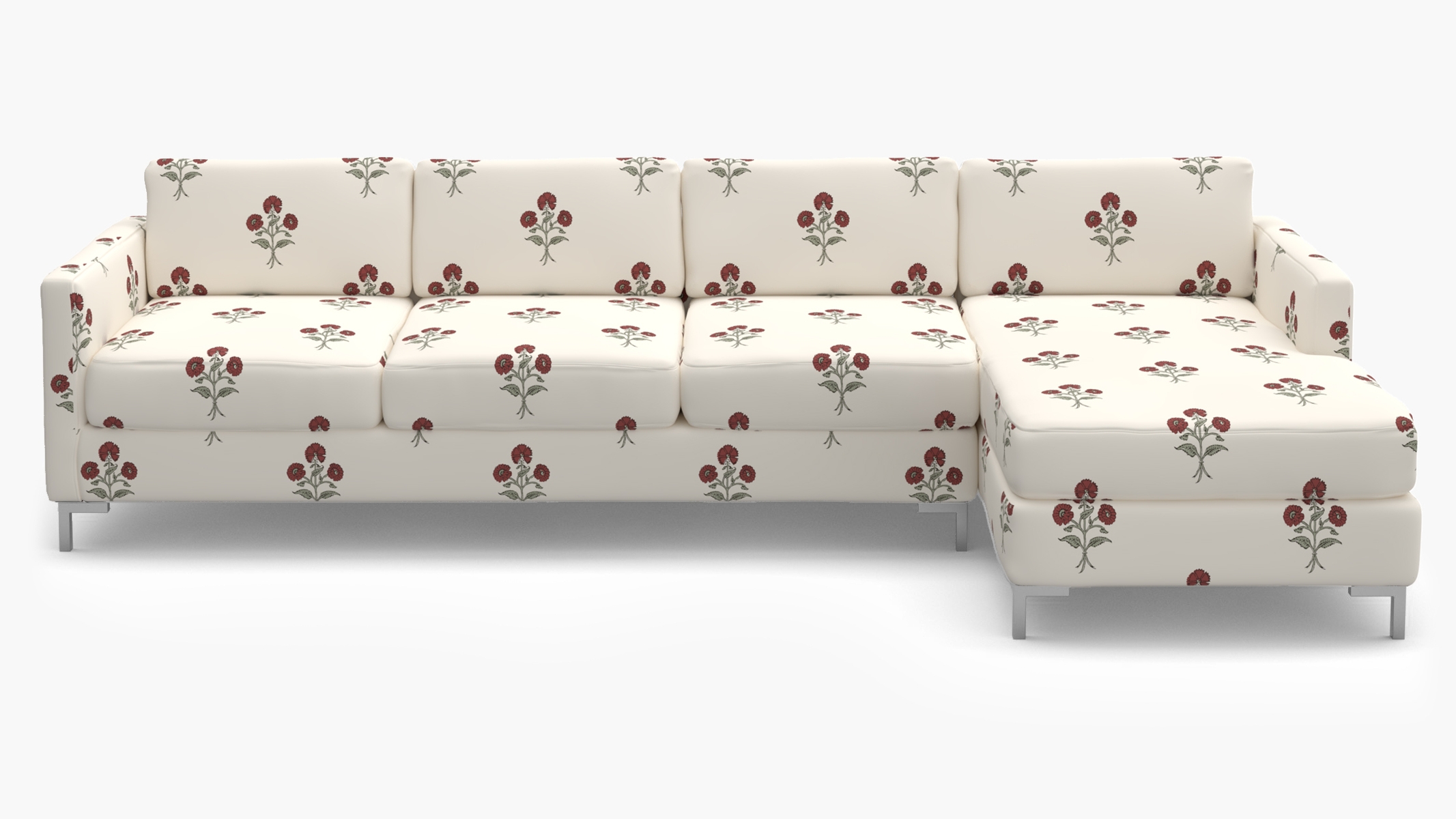 Modern Sectional, Right Facing, Red Delphine, Chrome L Leg - Image 0