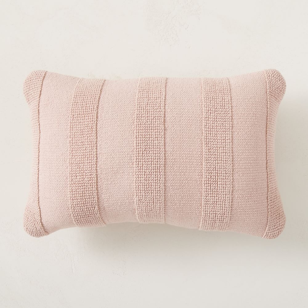 Outdoor Tufted Stripe Pillow, 12"x21", Pink Stone - Image 0