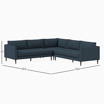 Vail Curved Arm Corner Sectional Set 3: Left Arm Sofa, Corner, Right Arm Sofa, Poly, Heathered Tweed, Charcoal, Walnut - Image 2