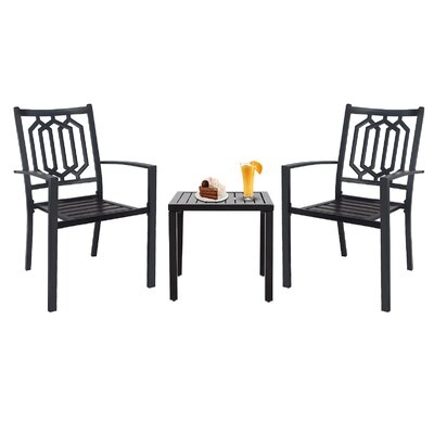 Alcott Hill® 3 Piece Patio Bistro Set Outdoor Metal Square Side/End Table And 2 Stackable Arm Chairs For Garden Backyard - Image 0