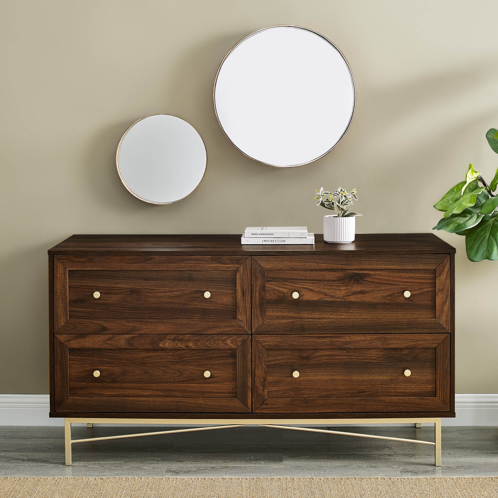 Gwen 56" 4 Drawer Modern Dresser - Dark Walnut - Image 5