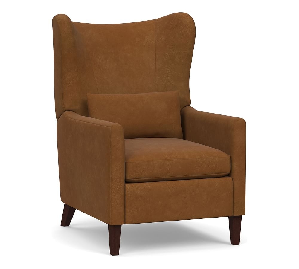 Champlain Square Arm Leather Wingback Recliner, Polyester Wrapped Cushions, Nubuck Caramel - Image 0