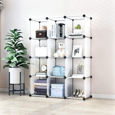 12 Cubes Storage Organizer,Plastic Stackable Shelves Multifunctional Modular Bookcase Closet Cabinet For Books,Clothes,Toys,Artworks,Decorations - Image 0