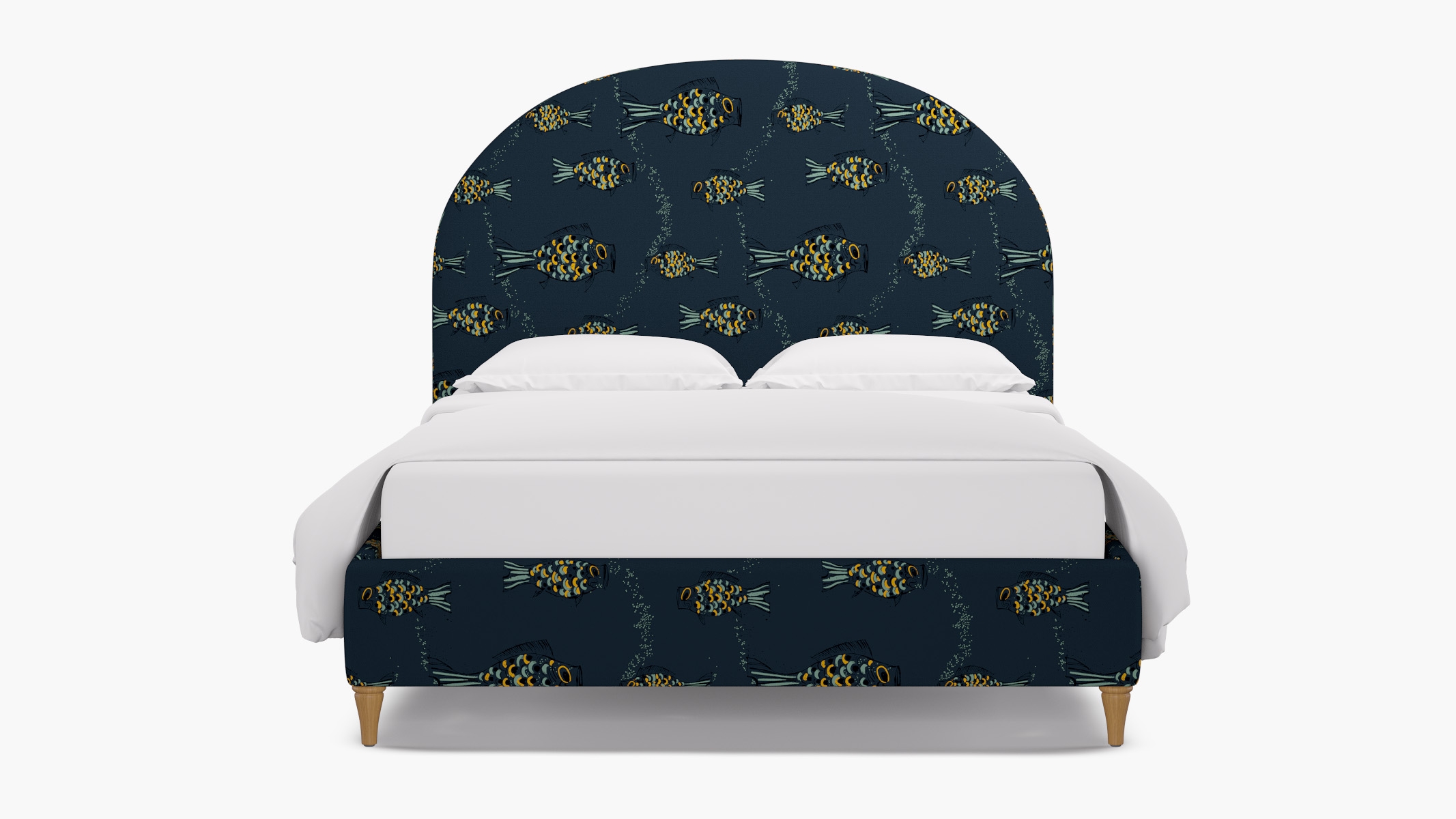 Demilune Bed, Indigo Sakana, Natural Decorative Tapered Leg, King - Image 0