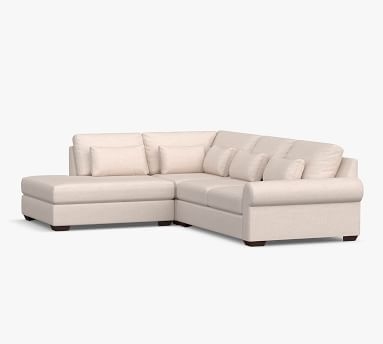 Big Sur Roll Arm Upholstered Deep Seat Left 3-Piece Bumper Sectional, Down Blend Wrapped Cushions, Performance Heathered Tweed Ivory - Image 1