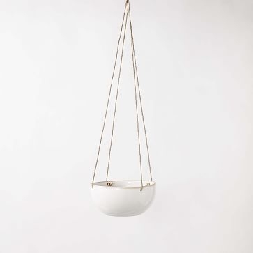 Minimal Stoneware Hanging Planter, White, 8" - Image 2
