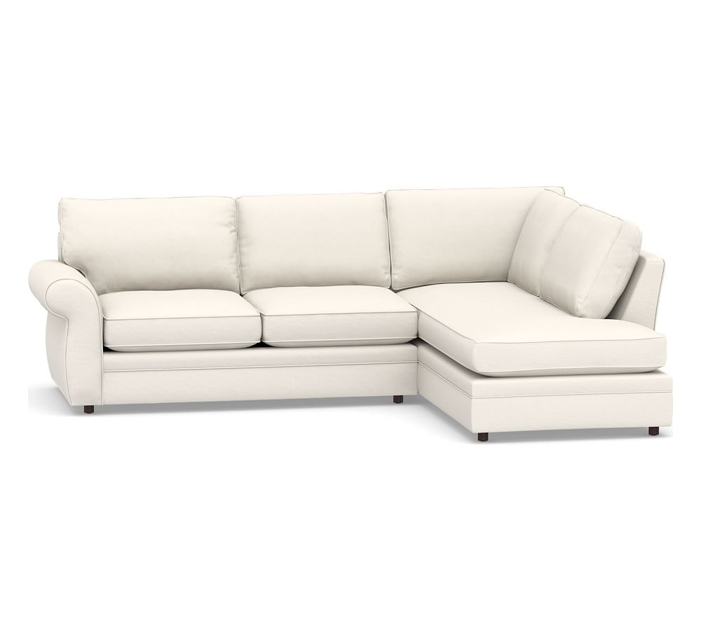 Pearce Roll Arm Upholstered Left Loveseat Return Bumper Sectional, Down Blend Wrapped Cushions, Performance Chateau Basketweave Ivory - Image 0