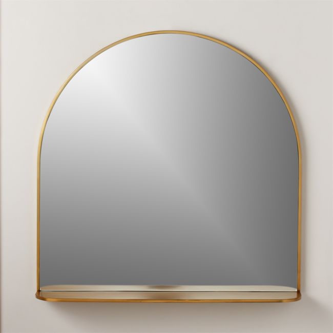 Brass Arched Mirror with Shelf - Image 0
