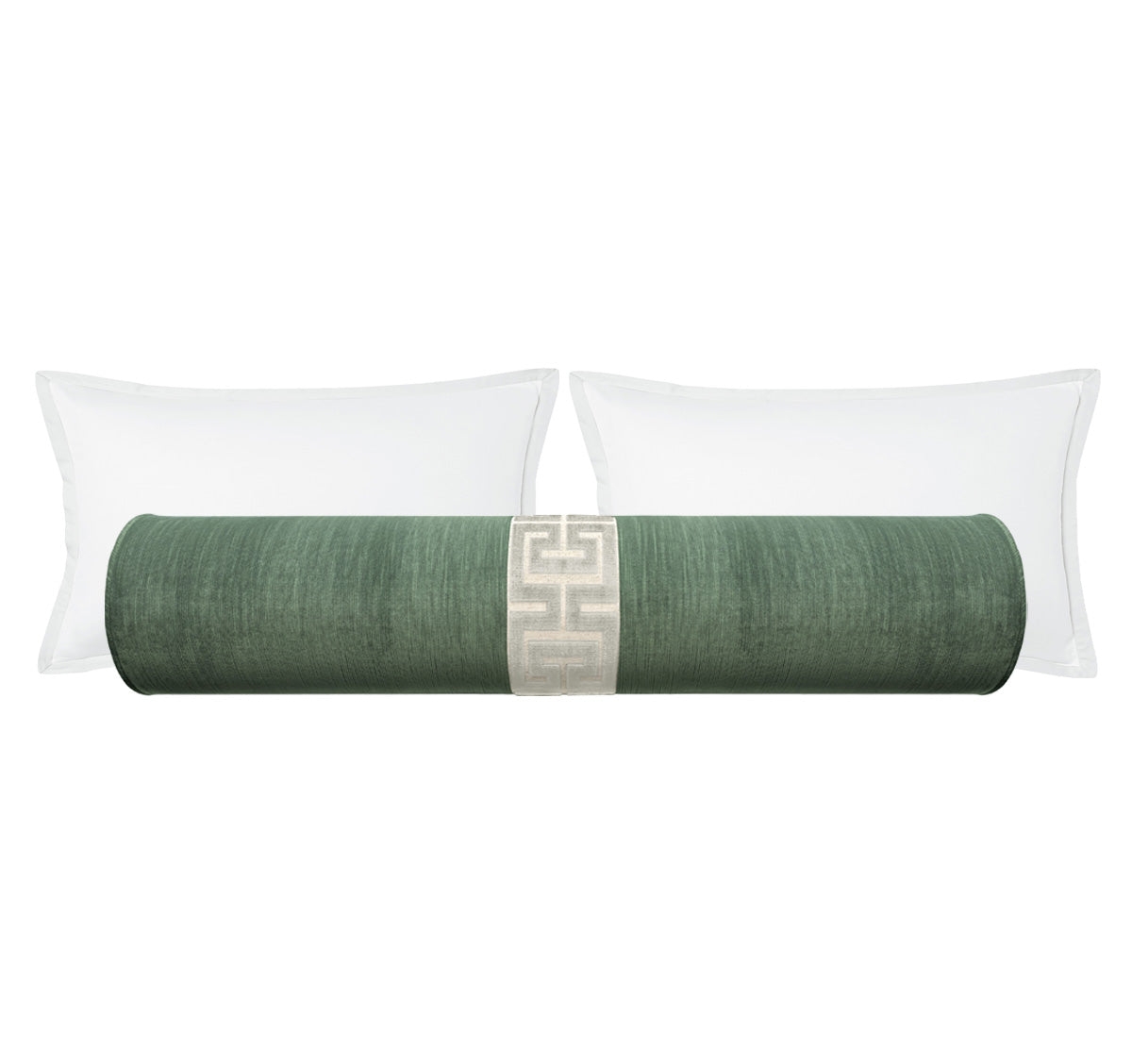THE BOLSTER :: STRIE VELVET // PATINA + GREEK TRIM - TWIN // 9" X 24" / Platinum / 1 pieces (Centered) - Image 0