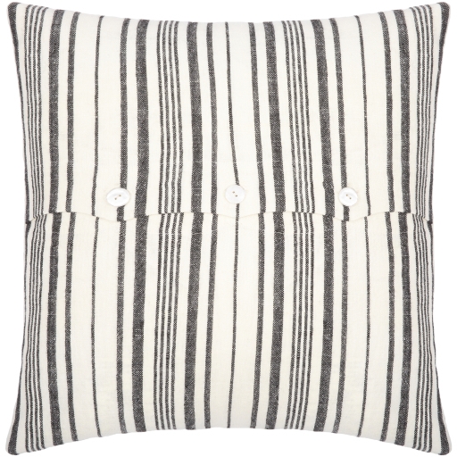 Linen Stripe Buttoned Throw Pillow, 18" x 18", with down insert - Image 3