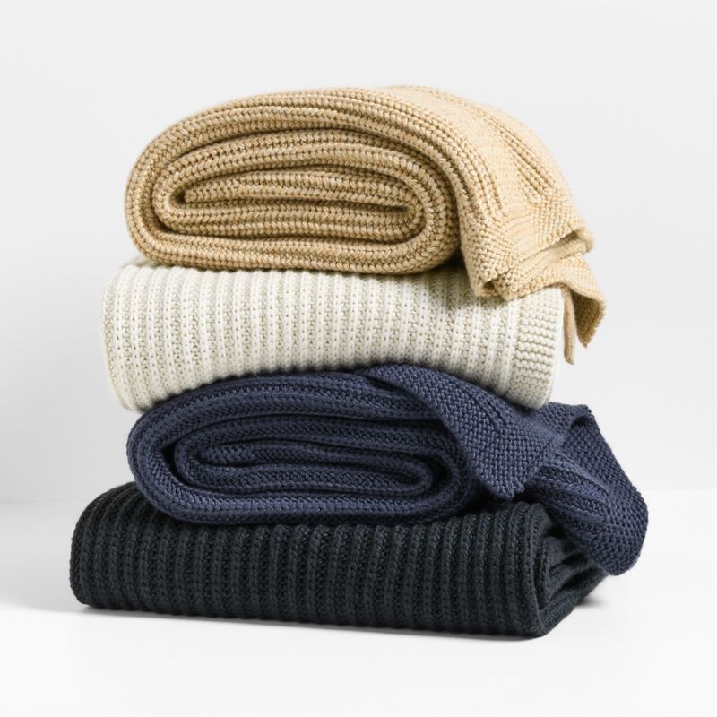 Deep Indigo Wool Blend 70''x55" Fisherman Knit Throw Blanket - Image 5