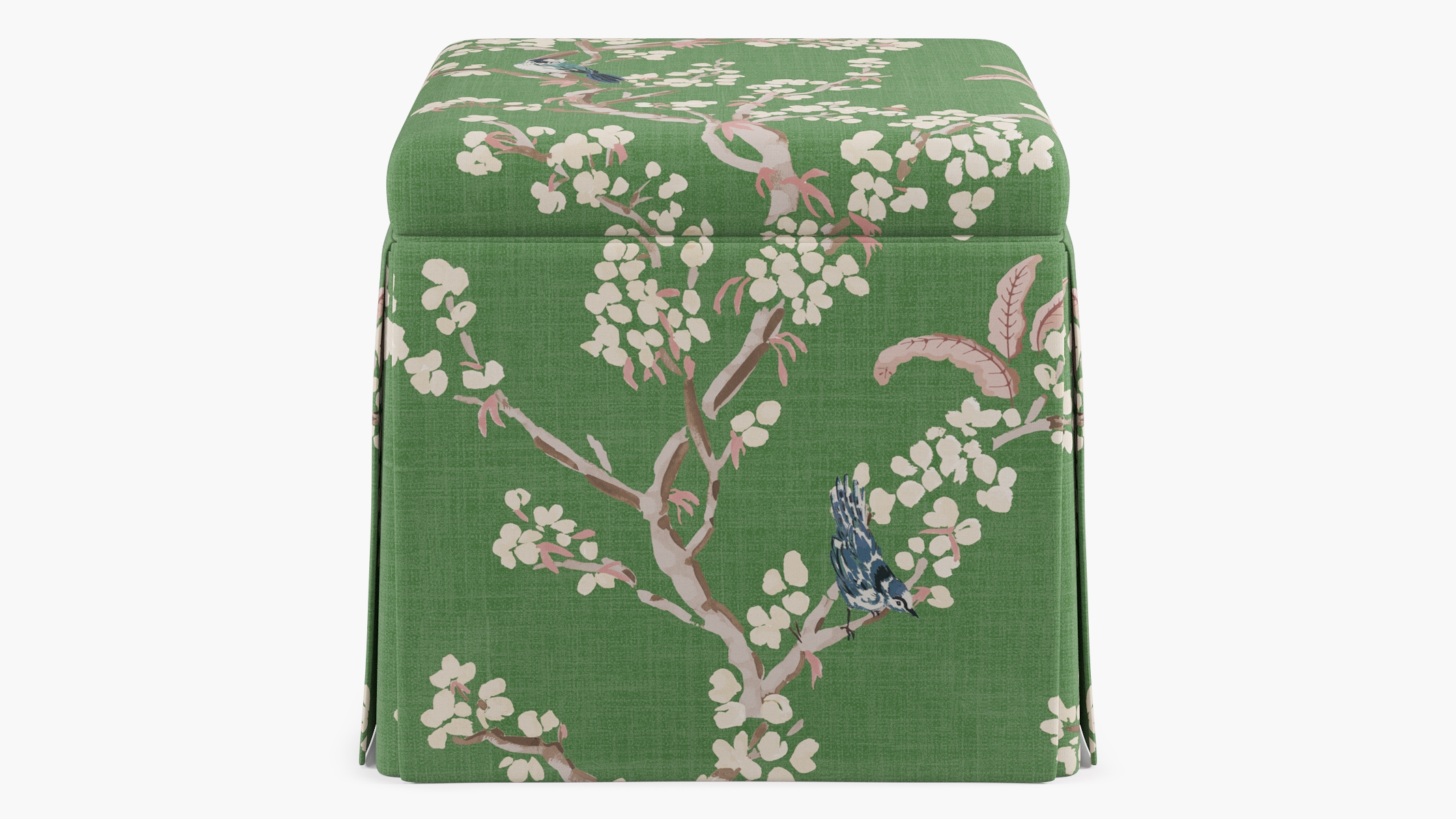 Skirted Storage Ottoman, Jade Cherry Blossom - Image 0