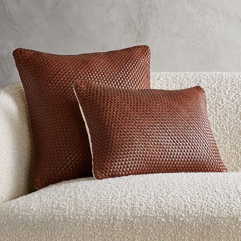 Route Leather Pillow, Feather-Down Insert, Chocolate, 18"x12" - Image 2