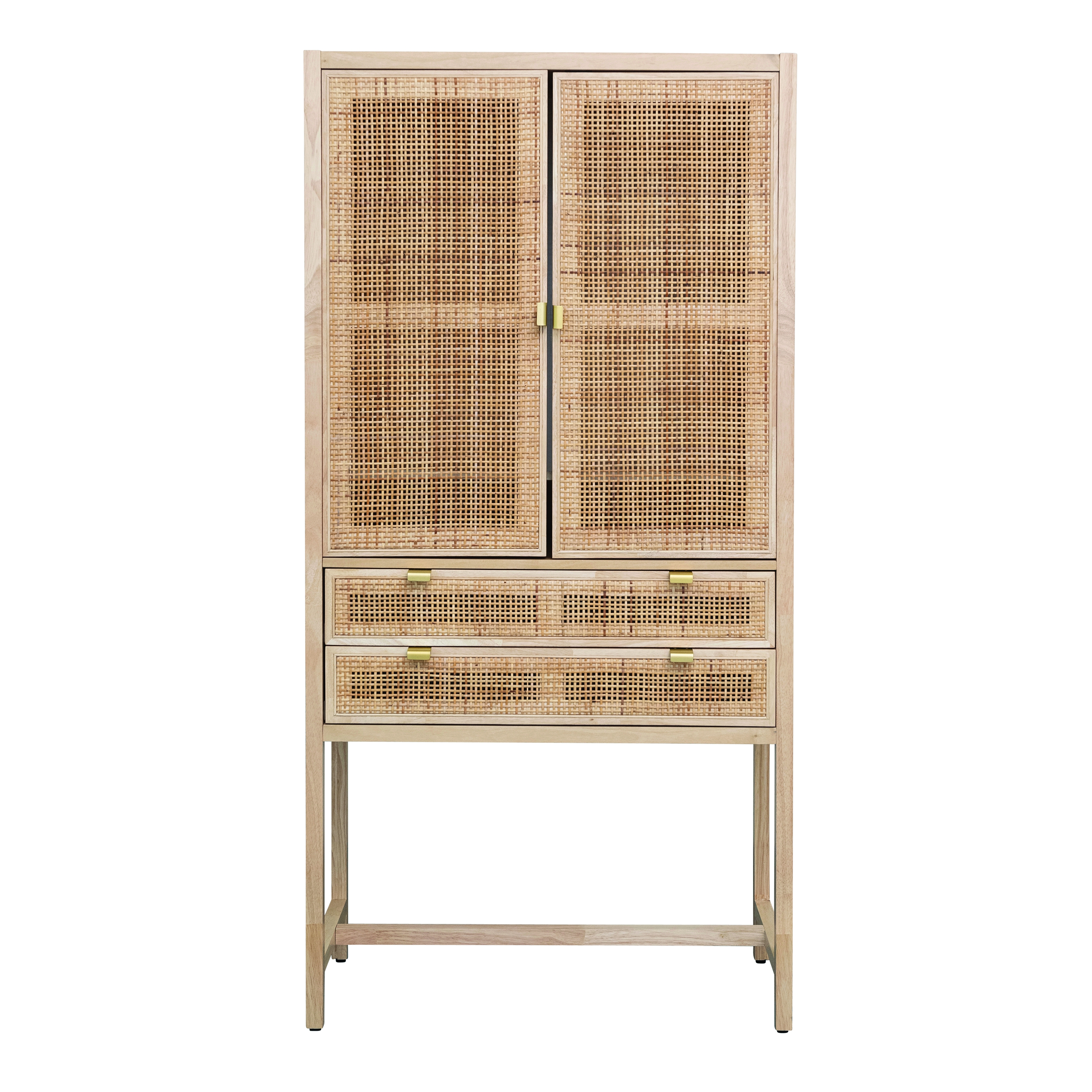 Boho Woven Cane & Wood Cabinet with 2 Doors and 2 Drawers, Natural - Image 0