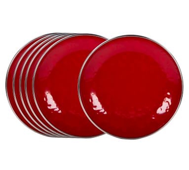 Golden Rabbit Solid Enamel Appetizer Plates, Set of 4 - Red - Image 1