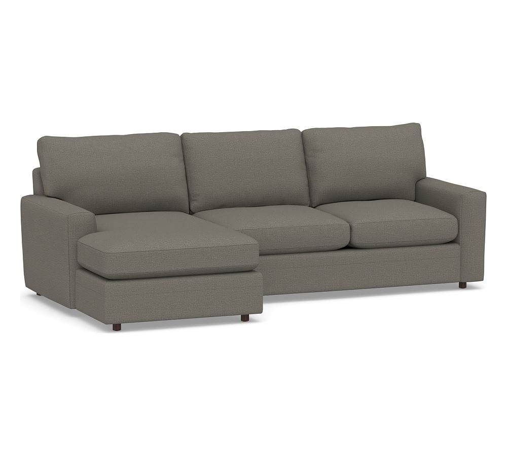 Pearce Modern Square Arm Upholstered Right Arm Loveseat with Chaise Sectional, Down Blend Wrapped Cushions, Chunky Basketweave Metal - Image 0