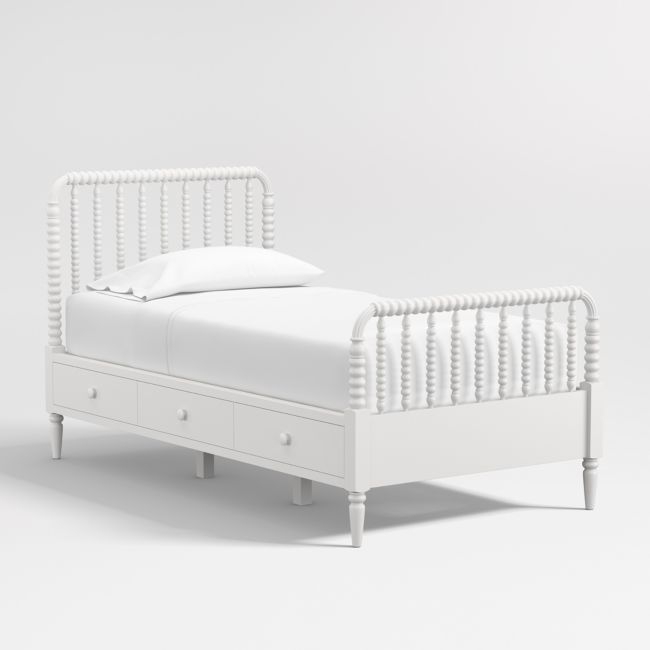 Jenny Lind White Wood Spindle Kids Twin Storage Bed - Image 0