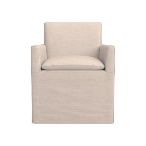 Laguna Slipcovered Dining Armchair, Standard Cushion, Belgian Linen, Oatmeal - Image 0