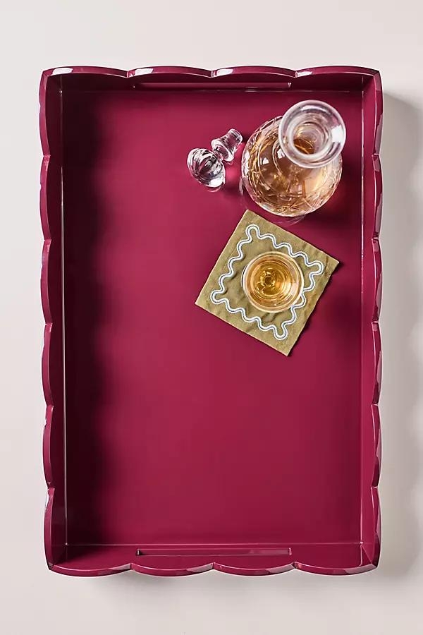 Red Lacquered Rectangle Scallop Tray - Image 0