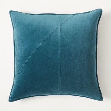 Washed Cotton Velvet Pillow Cover, 24"x24", Blue Teal, Set of 2 - Image 0