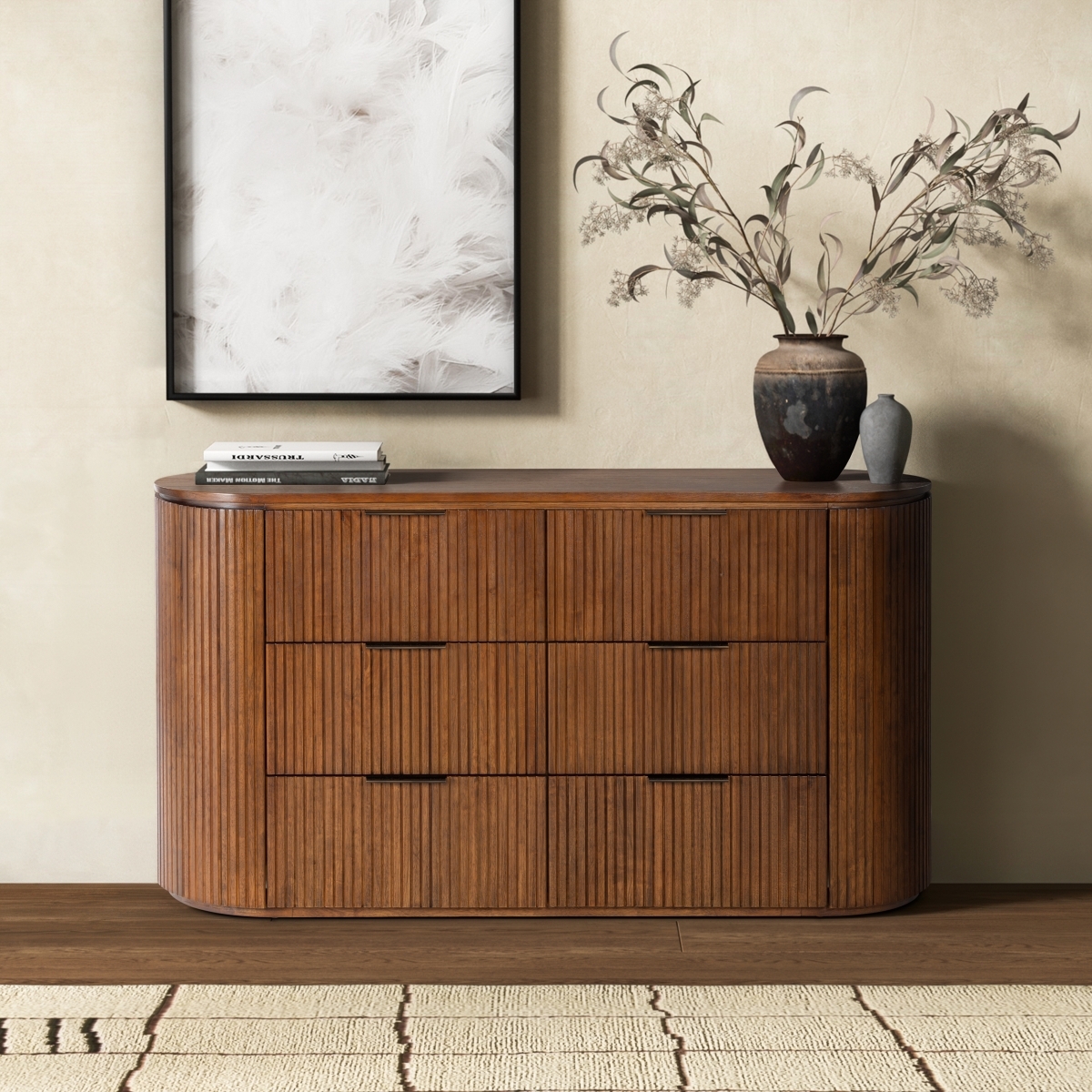 Rikki Fluted 6 Drawer Dresser - Medium Oak - Image 1