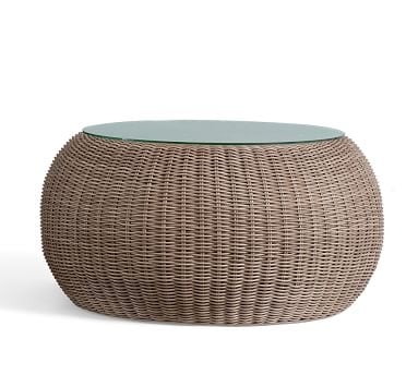 Torrey All-Weather Wicker Coffee Table Pouf, Natural - Image 1