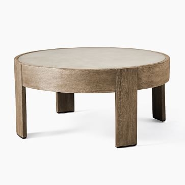 Portside Outdoor 34 in Round Coffee Table, Driftwood - Image 0