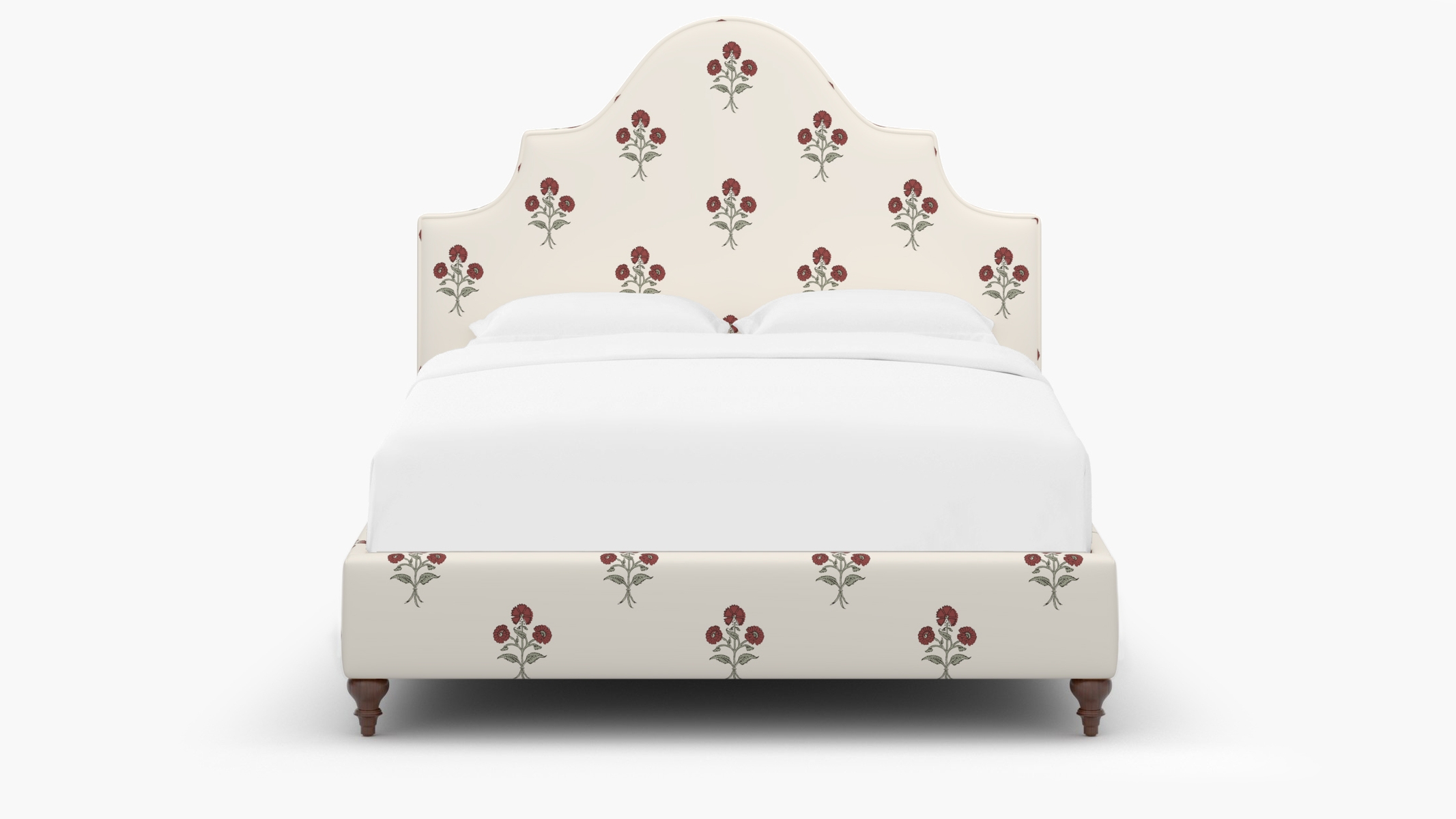 Statement Bed, Red Delphine, Walnut Traditional Turned Leg, Full - Image 1
