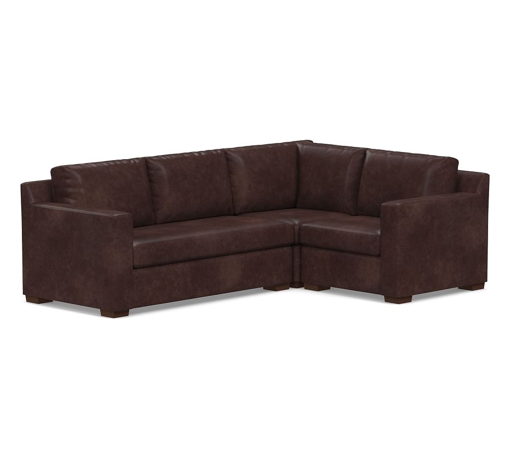 Shasta Square Arm Leather Left Arm 3-Piece Corner Sectional, Polyester Wrapped Cushions, Statesville Espresso - Image 0