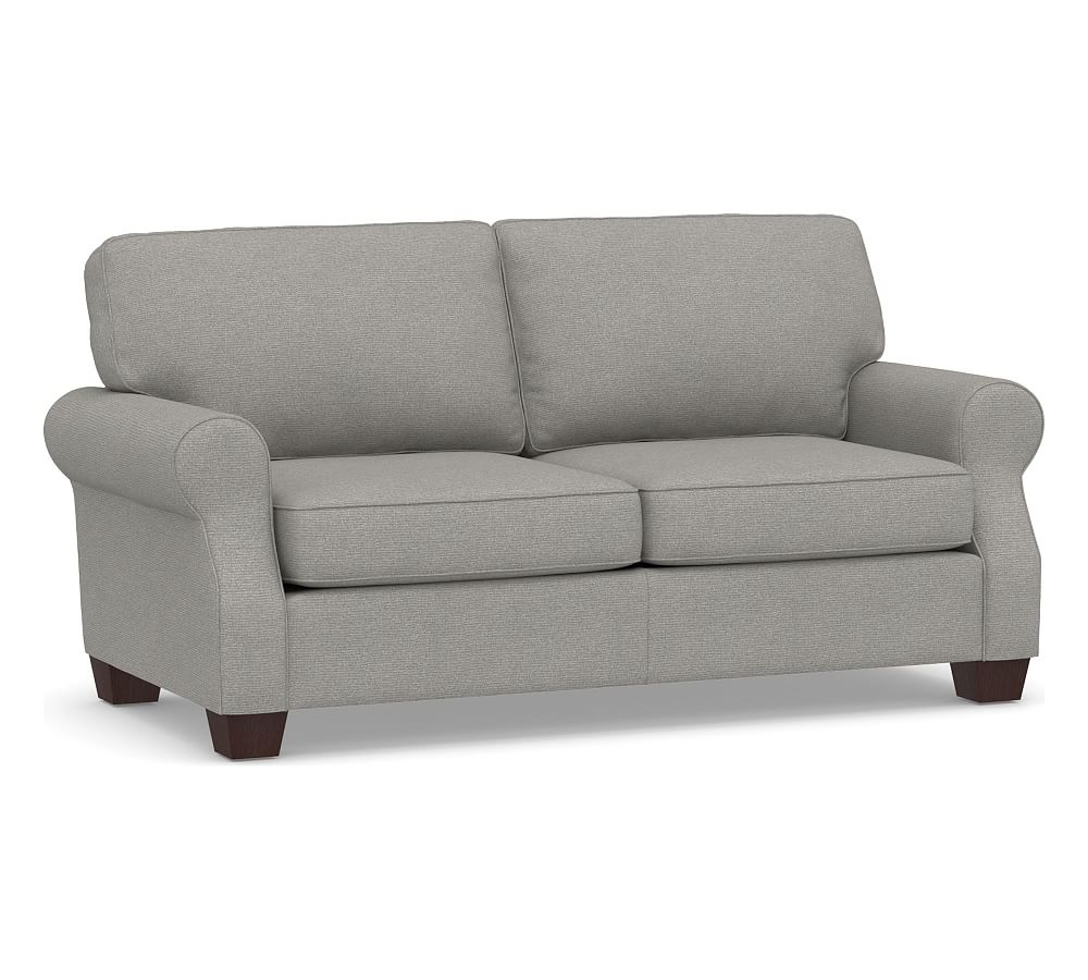 SoMa Fremont Roll Arm Upholstered Sofa 74", Polyester Wrapped Cushions, Performance Heathered Basketweave Platinum - Image 0