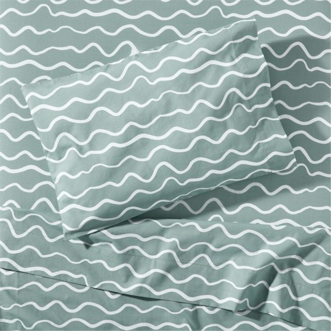 Organic Imperfect Stripe Seafoam Toddler Sheet Set - Image 0