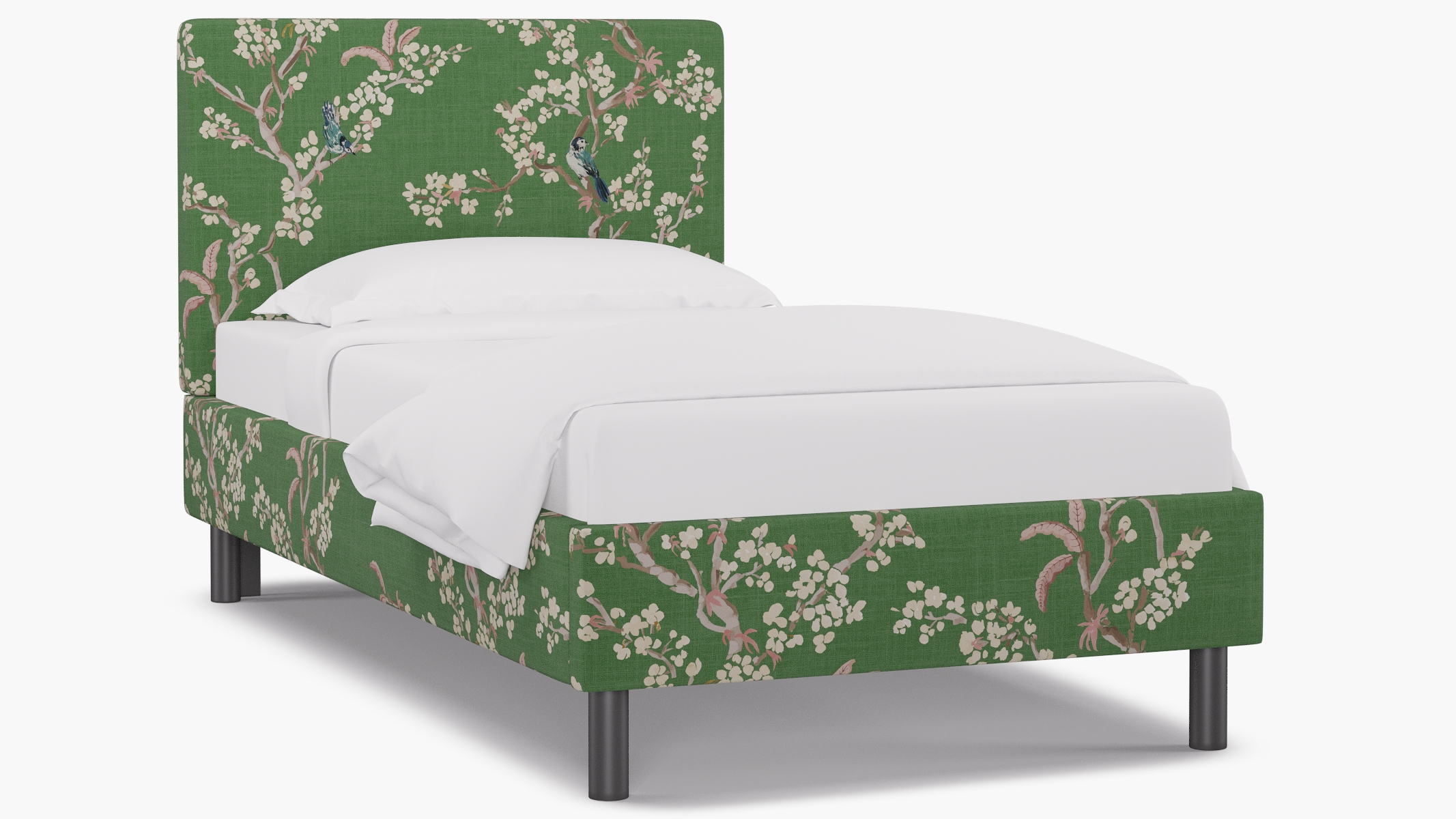 Tailored Platform Bed, Jade Cherry Blossom, Twin - Image 1