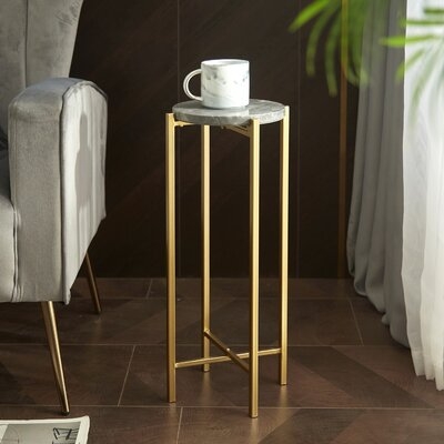 Mercer41 White Marble Collapsible Drink Table - Image 0