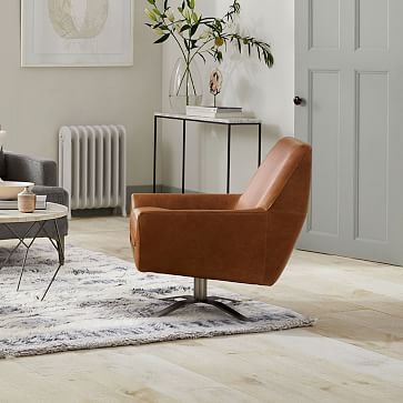 Lucas Swivel Base Chair, Ludlow Leather, Gray Smoke, Polished Nickel - Image 2