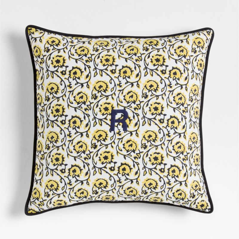 Washed Cotton 23"x23" Golden Flax Yellow Floral Reversible Hand Printed Throw Pillow with Down-Alternative Insert - Image 5