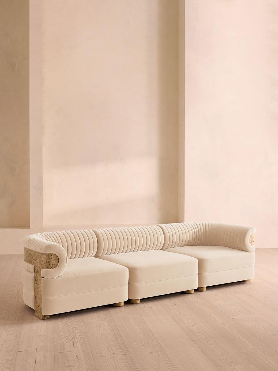 Caleb Sectional Sofa, Four Seater, Velvet, Porcelain, Blonde Burl, US - Image 0