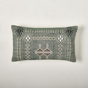 Framed Moroccan Woven Pillow Cover, 12"x21", Light Green Gables - Image 0