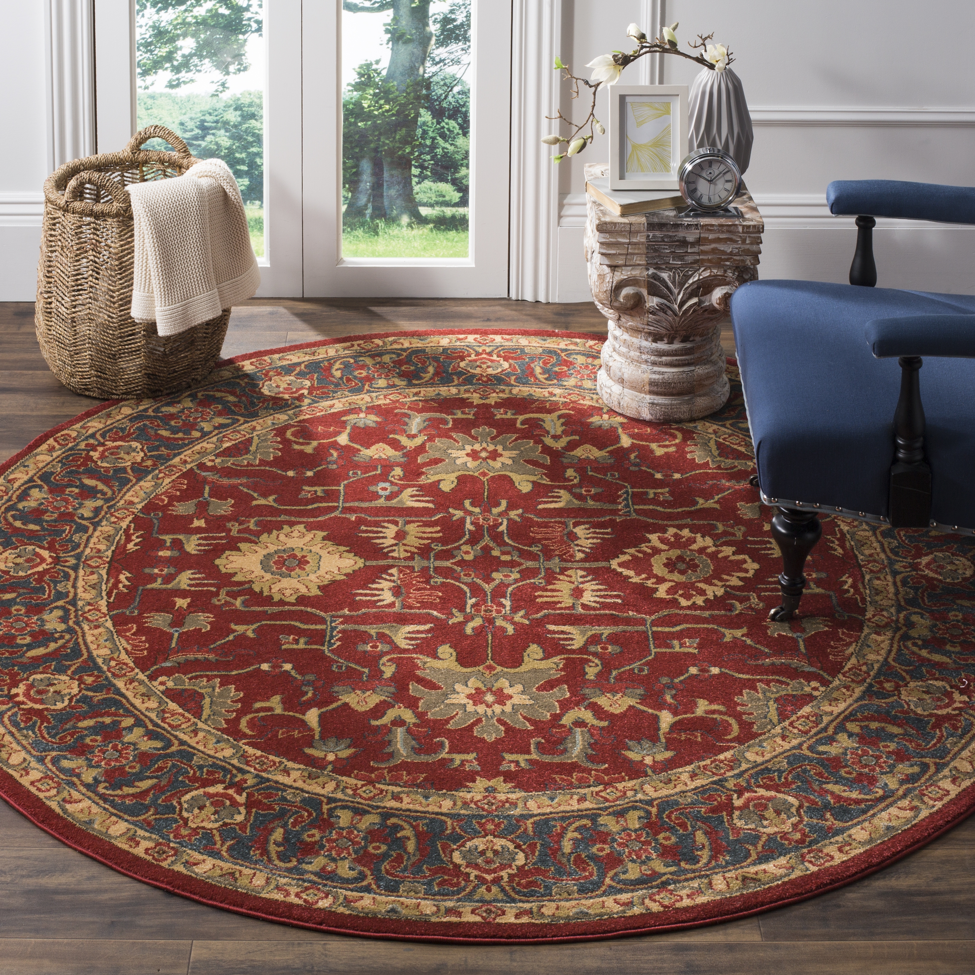 Arlo Home Woven Area Rug, MAH693F, Red/Navy,  6' 7" X 6' 7" Round - Image 1