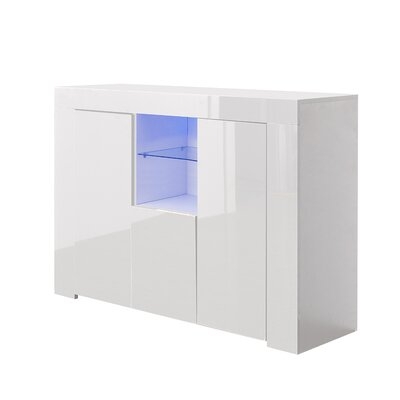 Kitchen Sideboard Cupboard With LED Light, White High Gloss Dining Room Buffet Storage Cabinet Hallway Living Room TV Stand Unit Display Cabinet With Drawer And 2 Doors - Image 0