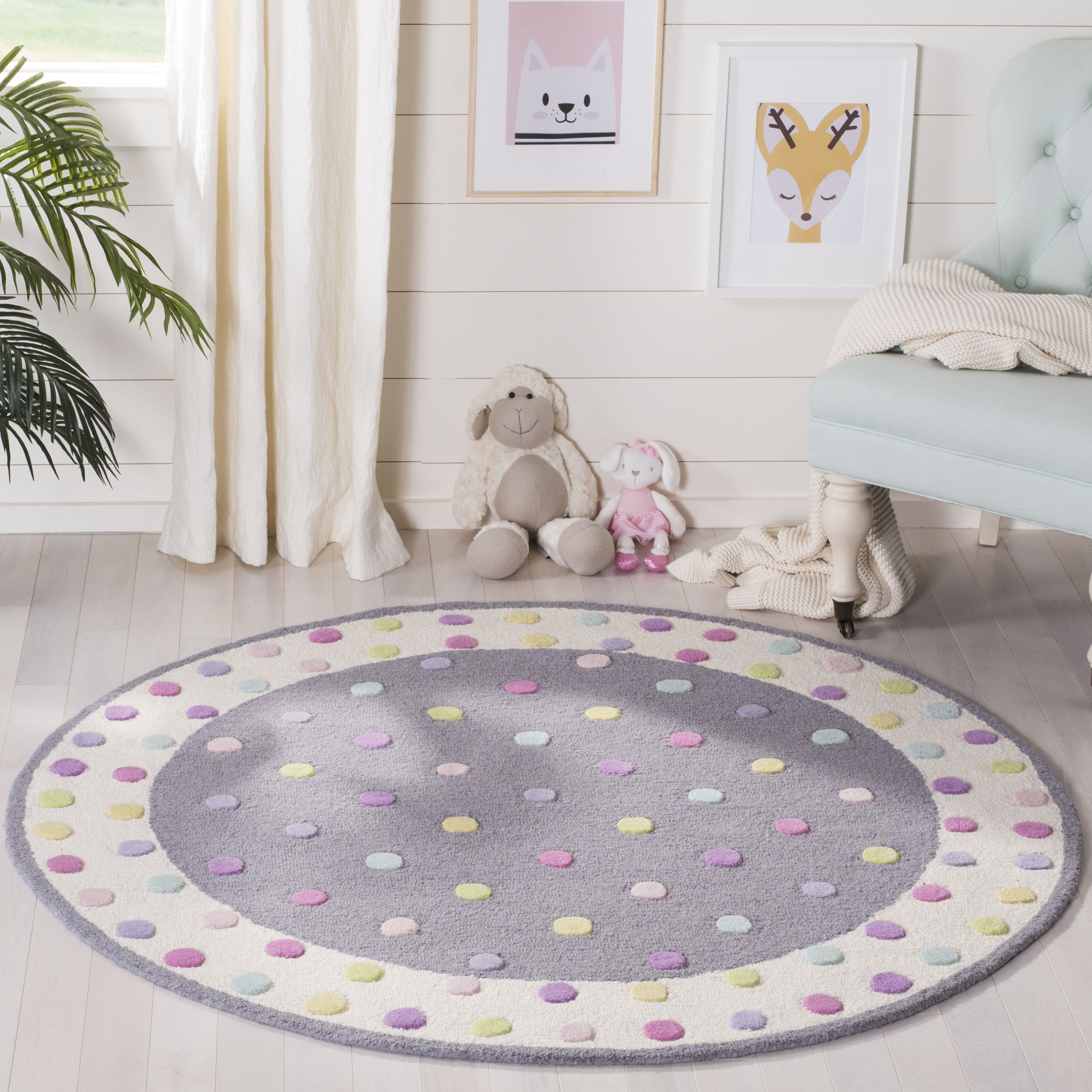 Arlo Home Hand Tufted Area Rug, SFK101F, Grey/Multi,  5' X 5' Round - Image 1