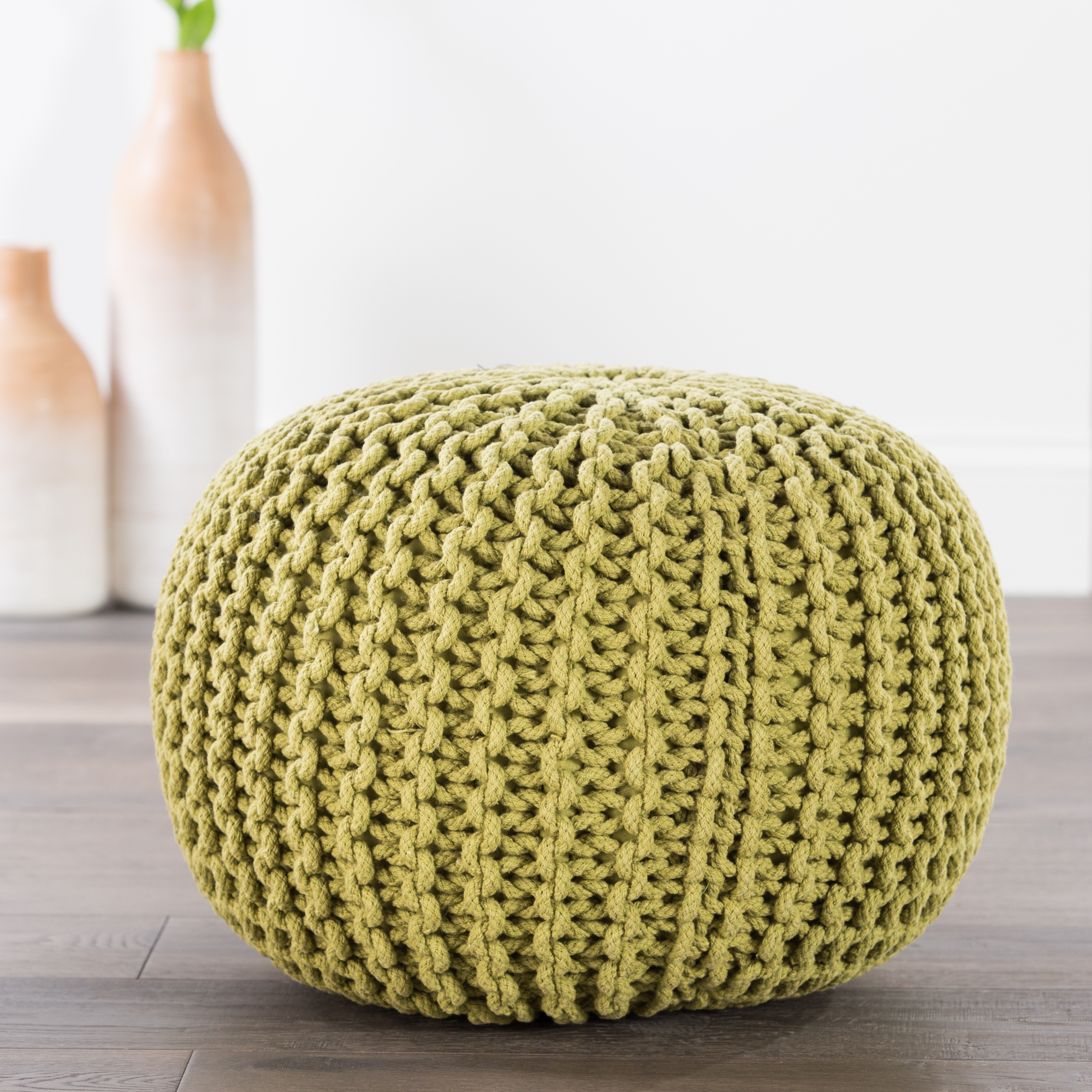Visby Green Textured Round Pouf - Image 1