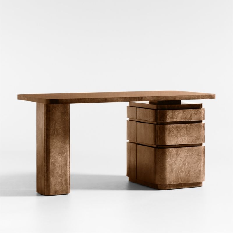 Greye 60" Burl Wood Desk with Swivel Drawers - Image 1