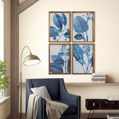 Blue Botanical - 4 Piece Picture Frame Drawing Print Set on Paper - Image 0