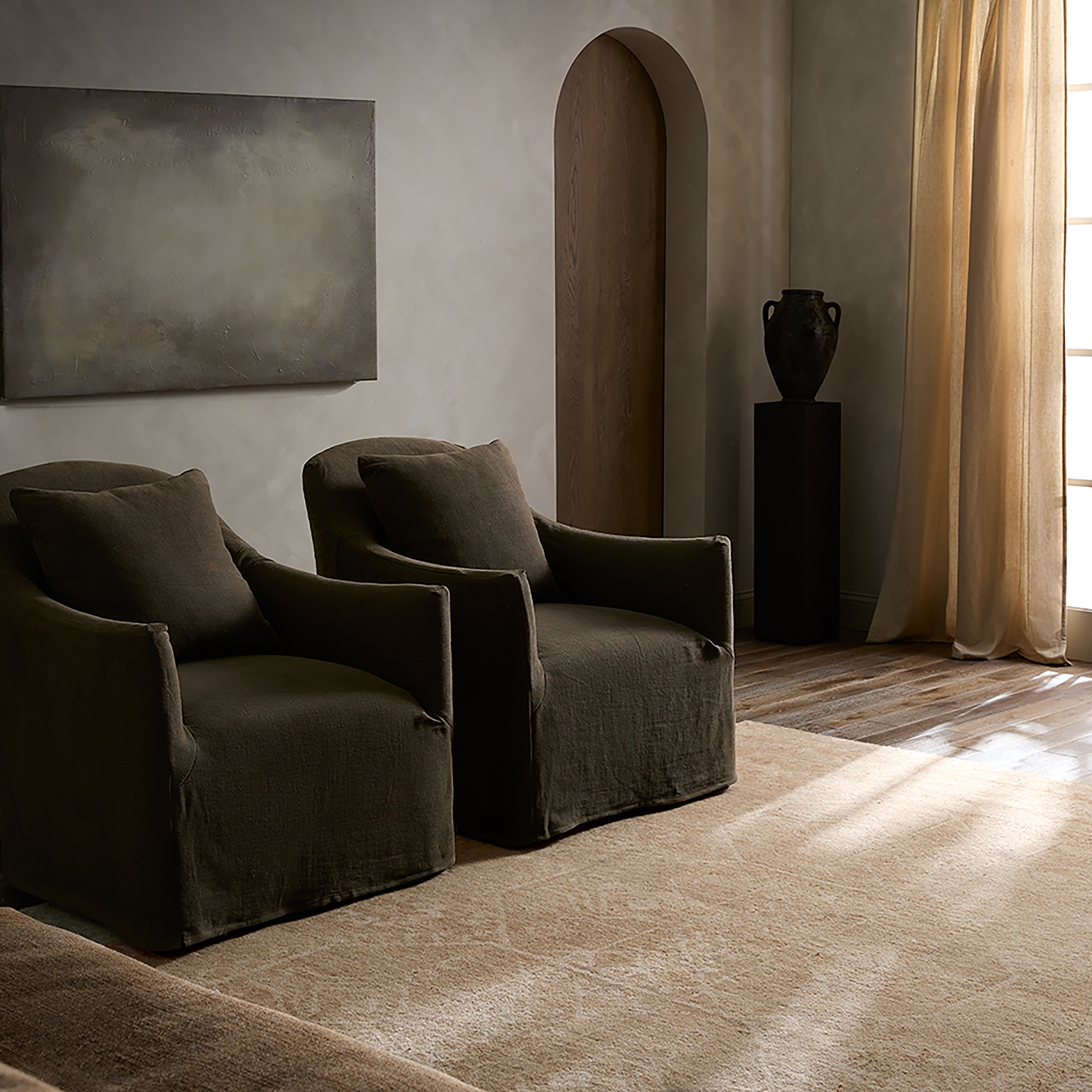 Aires AZA01 Handknotted Oriental Tan Area Rug (6'x9') - Image 5