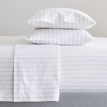 Washed Cotton Melange Simple Stripe Sheet Set , Twin, Light Heather Gray - Image 0