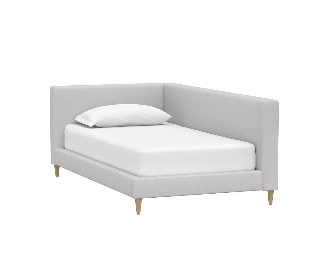 west elm x pbk Corner Timo Upholstered Twin Bed, Brushed Crossweave, Light Gray - Image 0