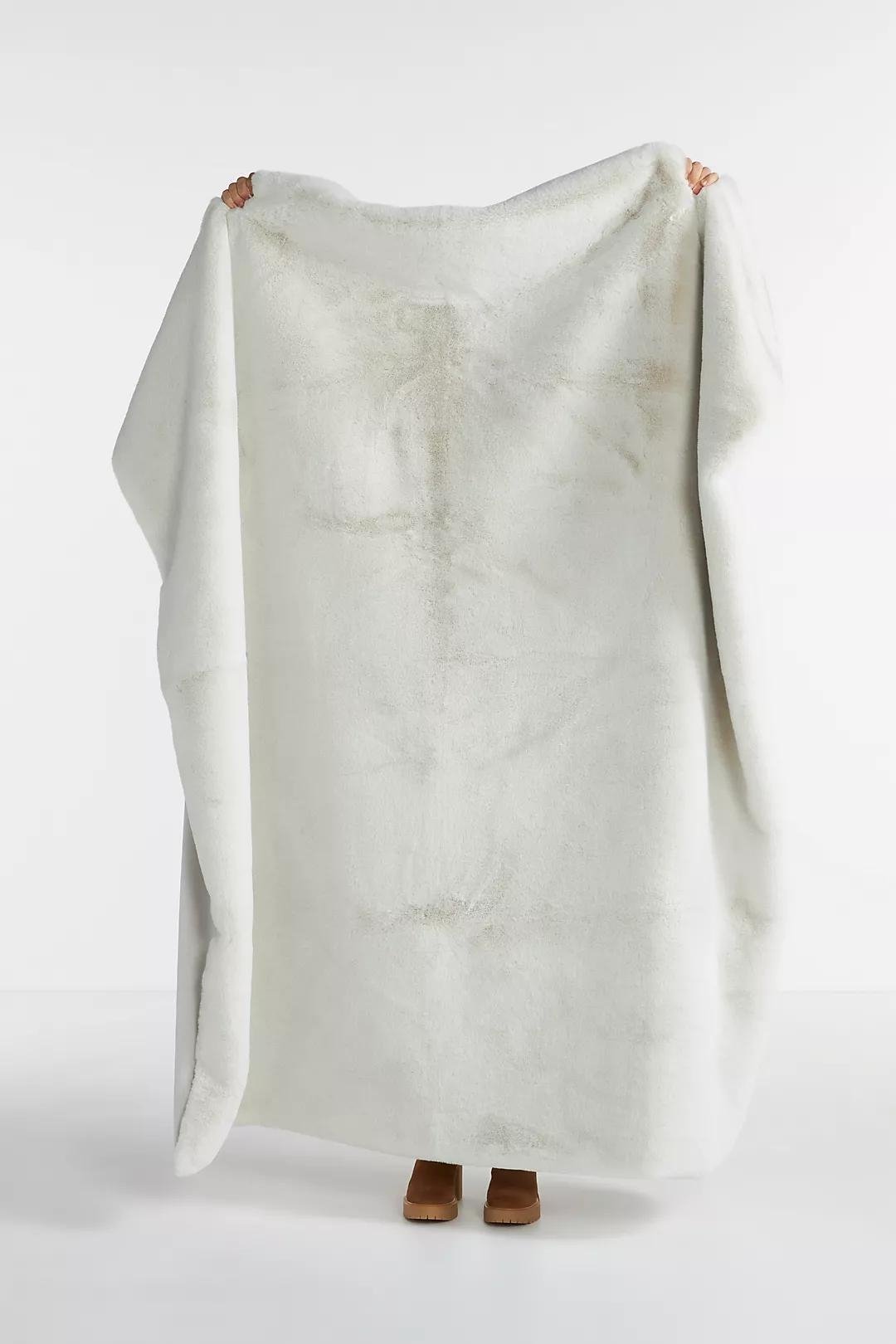 Sophie Faux Fur Throw Blanket By Anthropologie in Grey - Image 0