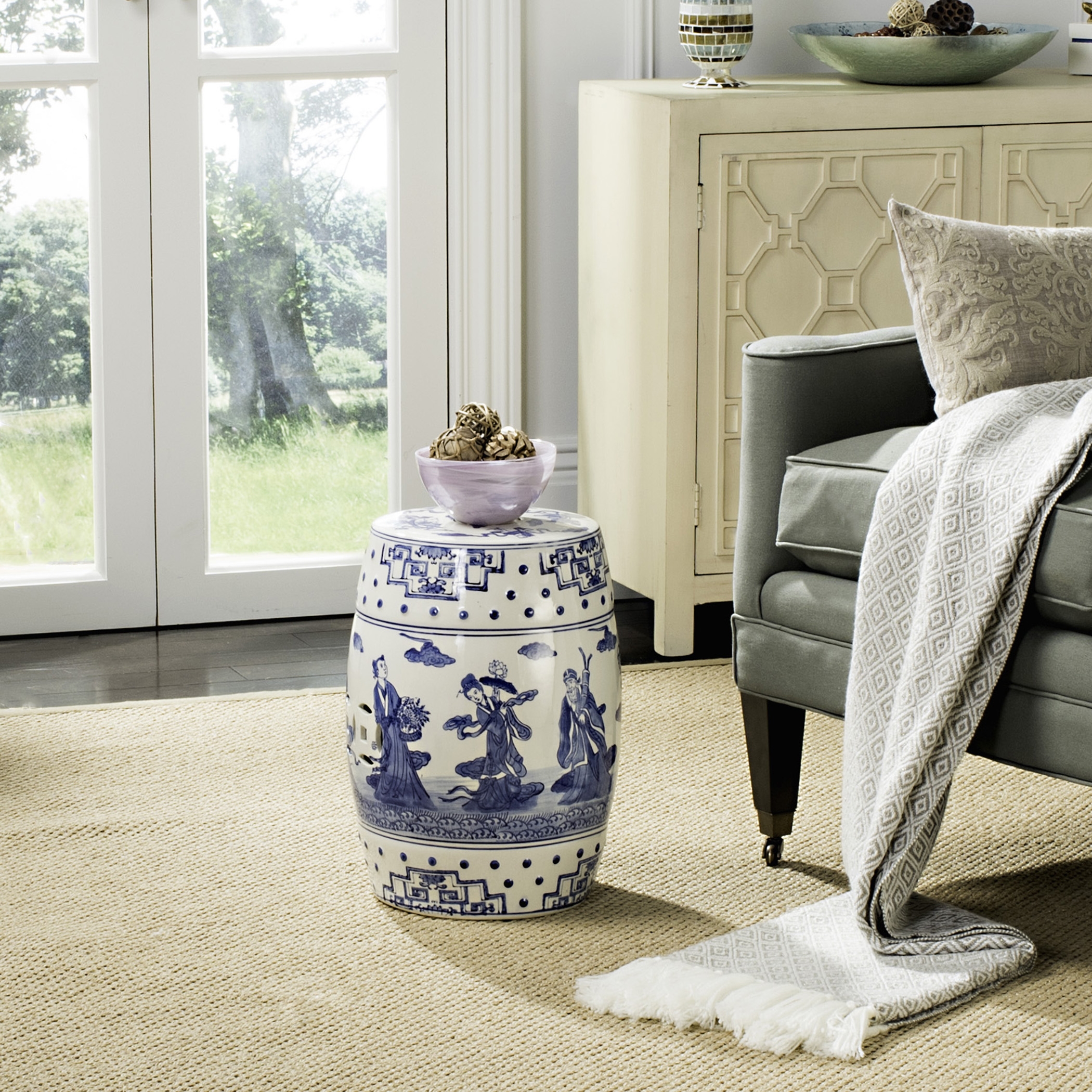 Ocean Jewel Chinoiserie Garden Stool - Blue - Safavieh - Image 2