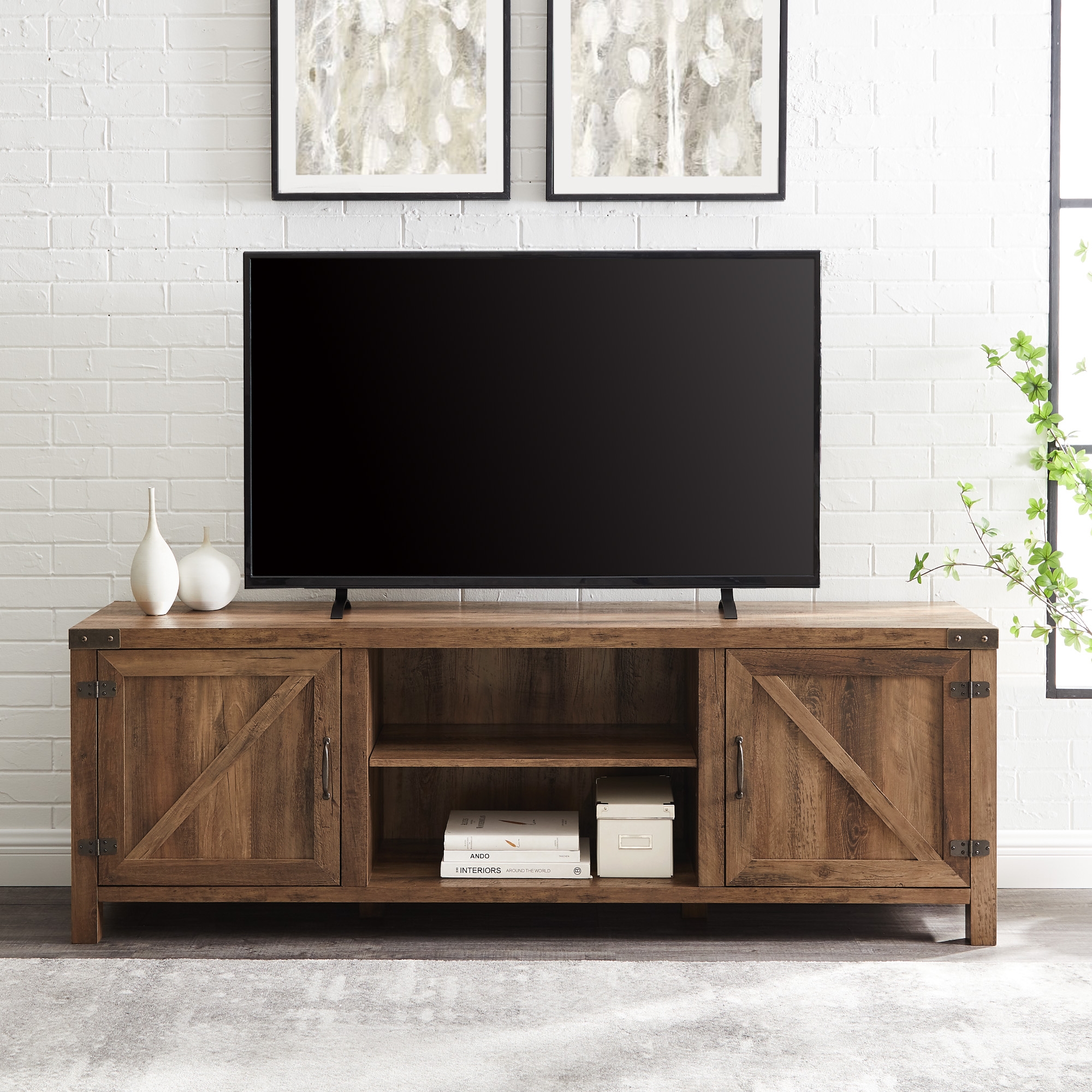 70" Modern Farmhouse Barn Door TV Stand - Rustic Oak - Image 5